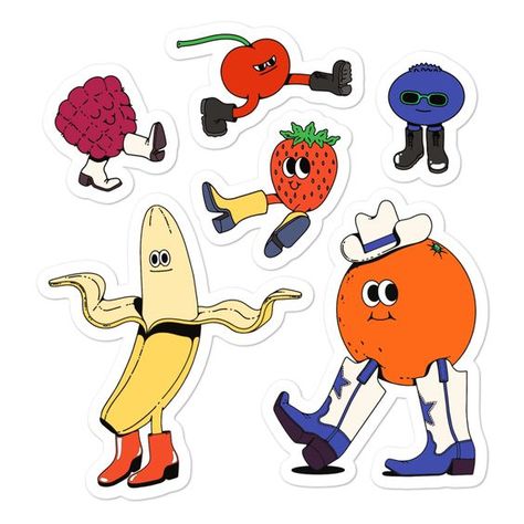 Fruit Character Design, Jade Tattoo, Lauren Martin, Fruit Character, Art Vibe, Fruit Cartoon, 그림 낙서, Vintage Stickers, Stickers Design