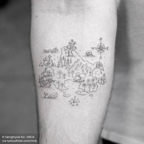 NEVERLAND Lost Boys Tattoo, Peter Pan Tattoo, Science Tattoos, Map Tattoo, Tattoo Thoughts, K Tattoo, Movie Tattoo, Single Needle Tattoo, Movie Tattoos