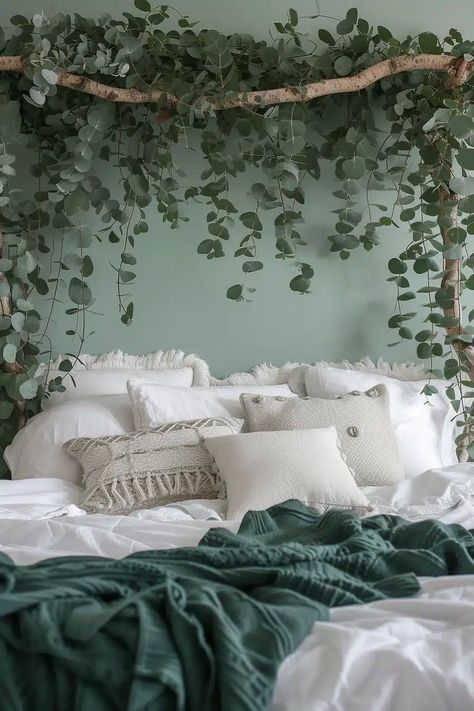 If you're looking to add a touch of greenery to your bedroom, then you'll want to take a look at these 25 botanical bedroom ideas. These tips will show you how to artfully incorporate plants into your sleeping space, use wallpaper to bring the outside indoors, and more. Here are 24 Botanical Bedroom Ideas to Decorate with Greenery. Woodland Bedroom Aesthetic, Garden Theme Bedroom Ideas, Succulent Themed Bedroom, Forest Theme Bedroom Nature, Girls Nature Bedroom Ideas, Greenery In Bedroom, Greenery Bedroom Ideas, Flower Bedroom Ideas, Garden Theme Bedroom