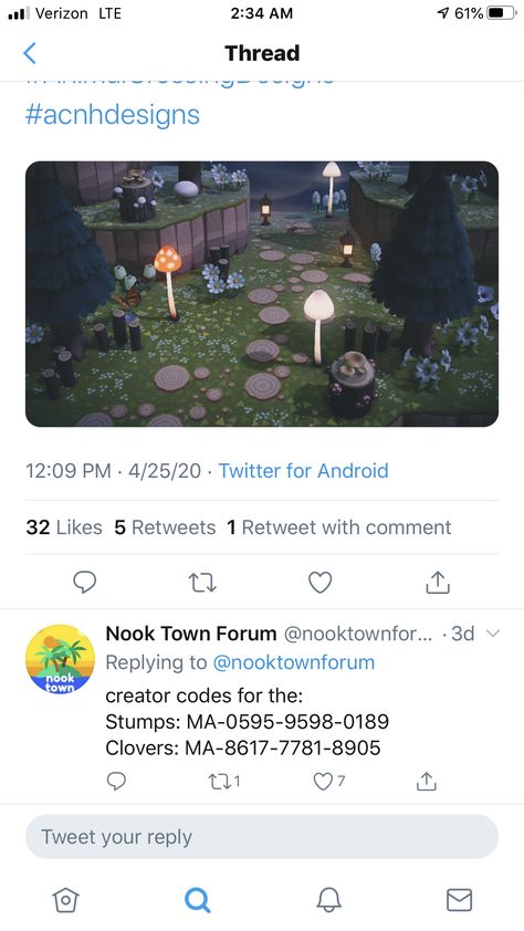 Animal Crossing Stump and Clover Path Acnh Stump Path, Acnh Witch Forest Codes, Acnh Forest Paths, Acnh Witchcore Path, Animal Crossing Forest Path, Animal Crossing Path Ideas, Animal Crossing Codes Pathways, Acnh Swampcore, Acnh Witch Forest