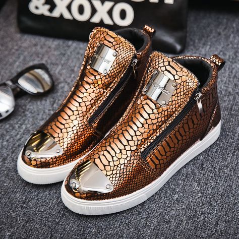 **Review 1**

These sneakers are exactly as described and pictured on the AliExpress website. The crocodile leather is genuine and the shoes are well-made. They are comfortable to wear and have a stylish design. I am very happy with my purchase and would recommend these shoes to anyone looking fo... Designer Shoes Men, Hip Hop Shoes, Superstars Shoes, Skateboard Shoes, Streetwear Mens, High Top Sneaker, Leather High Tops, Sneakers For Men, High Quality Shoes