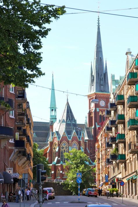 Gothenburg, Sweden with Oskar Fredrik Kyrka in the background Europe Cities, Neo Gothic Architecture, Kingdom Of Sweden, St Patrick's Cathedral, Earth City, Gothenburg Sweden, Scandinavia Travel, Scandinavian Countries, Gothenburg