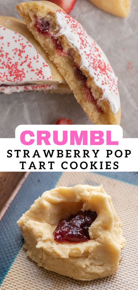 Poptart Cookie Recipe, Crumbl Cookie Copycat Poptart, Crumbl Poptart Cookie, Lifestyle Of A Foodie Crumbl Cookies, Cherry Poptart Cookies, Cherry Pop Tart Cookies, Poptart Cookie Recipes, Crmble Cookie Recipes, Best Summer Cookies