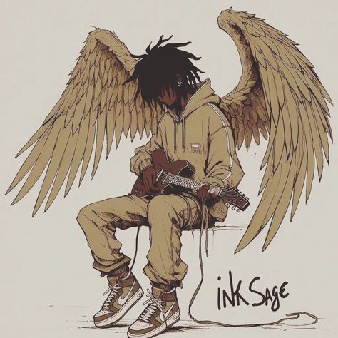 WingsOfMusic: Inspired by #goldenhour - JVKE #inksage #monochromevibes #guitarmagic #illustrationinspiration #animeart #artist #angel #guitar #black #blackanimecharacter #jjk #naruto #newpost #music Anime Dreadhead, Drummer Character Design, Black Guy Oc, Cool Pfp For Boys, Rockstar Character, Dreadhead Art, Black Anime Art, Black Pfp Anime, Dreadhead Drawing