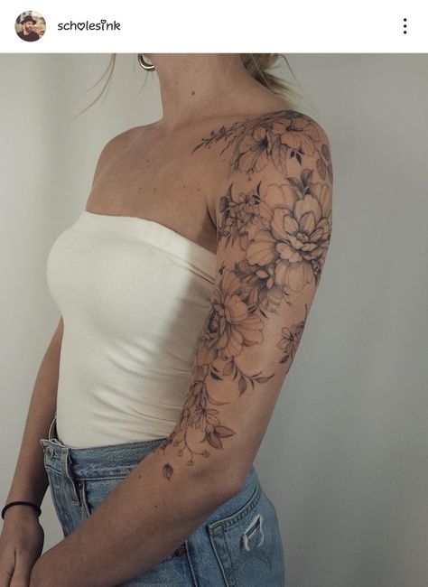 Shoulder Sleeve Tattoos, Feminine Tattoo Sleeves, Light Tattoo, Women Tips, Shape Tattoo, Tattoos For Women Flowers, Upper Arm Tattoos, Floral Tattoo Sleeve, Cat Tattoos