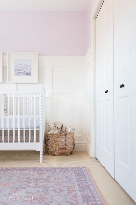 Nursery Purple Accent Wall, Pastel Pink And Purple Nursery, Light Purple Nursery Lavender, Lilac And Mint Nursery, Toddler Purple Room, Lavender And Pink Nursery, Pale Purple Nursery, Baby Girl Nursery Room Ideas Lavendar, Lily Lavender Benjamin Moore