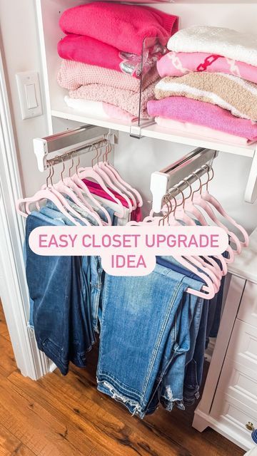 How To Organize Tank Tops In Closet, Diy Clothing Organization Ideas, Sports Closet Organization Ideas, Pant Hanging Ideas Closet Organization, Broom Closet Makeover, Small Reach In Closet Organization Ideas Bedroom, Diy Clothes Closet Ideas, Add Closet To Room, How To Create A Closet In A Bedroom