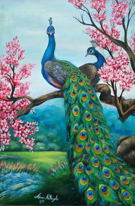 #Acrilic-Painting / #peacock Pickock Painting, Two Peacock Painting, Diy Peacock Painting, Peacoke Drawings, Peacock Paintings Acrylic, Acrylic Peacock Painting, Painting Ideas Peacock, Peacock Drawing Easy Step By Step, Peacocks Drawings