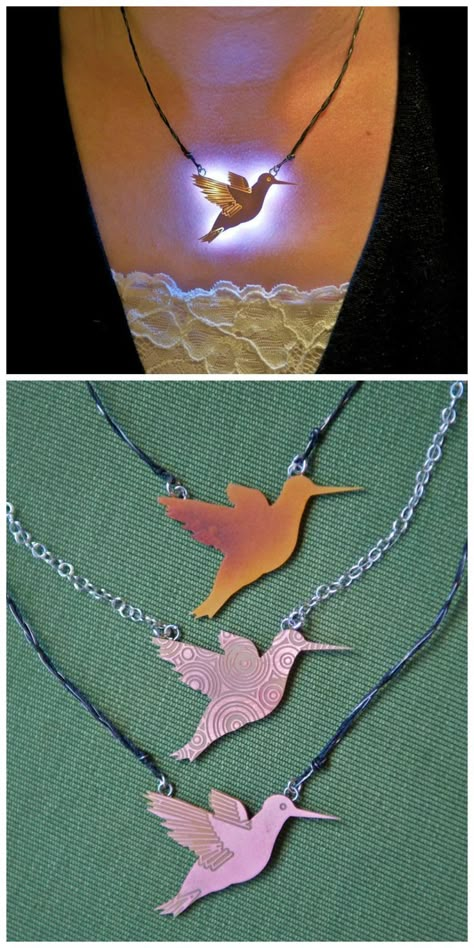 Led Necklace, Led Jewelry, Electric Jewelry, E Textiles, Hummingbird Jewelry, Hummingbird Necklace, Tech Jewelry, Vintage Pendant Necklace, Light Jewelry