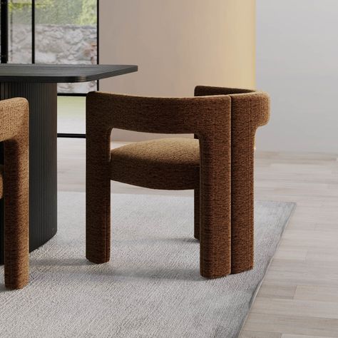 Burnt Orange Luxury Upholstered Curved Tub Dining Chair - Kirra - Furniture123 Modern Table And Chairs, Luxury Dining Chair, Arc Design, Dining Room Chair, Street House, Bedding Stores, Chenille Fabric, Modern Table, Dining Table Chairs