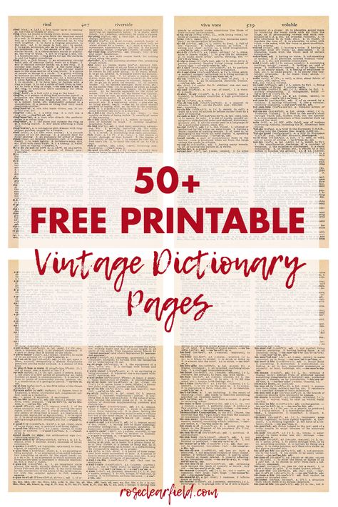 A huge collection of 50+ FREE printable vintage dictionary pages. Perfect for DIY wall art and craft projects! #vintagedictionary #freeprintables #oldbookpages | http://www.roseclearfield.com Vintage Dictionary Pages, Journal Printables Free, Adoption Quotes, Free Vintage Printables, Dictionary Page, Free Printable Art, Vintage Dictionary, Printable Books, Old Book Pages