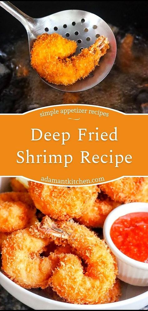 Dive into our Deep Fried Shrimp recipe, a favorite in our Simple Appetizer Recipes. Learn how to make crispy fried shrimp at home with an easy-to-prepare batter. Serve them with your favorite cocktail sauce to impress your party guests. Perfect for those seeking quick, delicious, and crunchy appetizers. Explore more fried food recipes and whole food recipes at adamantkitchen.com. Beer Battered Shrimp Recipes, Deep Fried Shrimp Batter, Best Fried Shrimp Recipe, Deep Fried Shrimp Recipes, Fried Shrimp Batter Recipes, Crunchy Appetizers, Battered Shrimp Recipes, Frying Shrimp, Fried Shrimp Batter