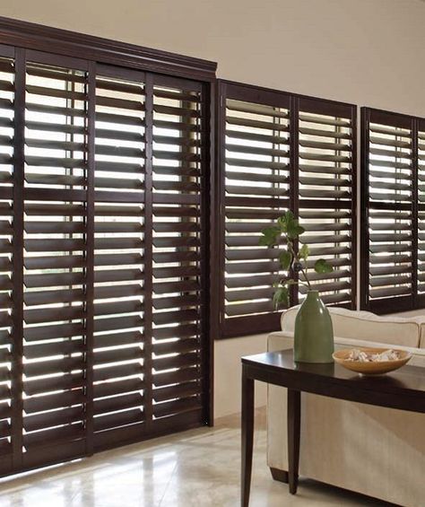 LV Sliding Door idea Wooden Shutter Blinds, Sliding Door Shutters, Ikea Blinds, Black Shutters, Modern Blinds, Door Blinds, Living Room Blinds, Bedroom Blinds, Shutter Blinds