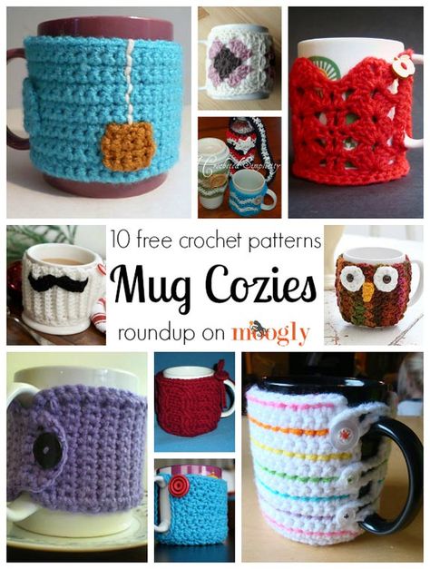 Mug cozies save your warm drinks, have a bit of fun while they're at it. So here are 10 free crochet patterns for mug cozies! Crochet Coffee Mug, Charity Crochet, Mug Cozies, Crochet Cozies, Mug Cozy Pattern, Crochet Mug Cozy, Crochet Mug, Crochet Coffee Cozy, Crochet Coffee