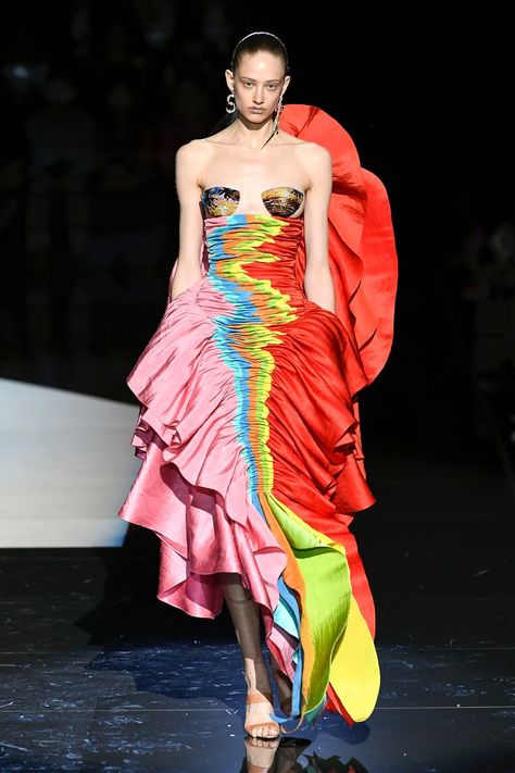 Colorful Runway Fashion, Schiaparelli Haute Couture, Fashion Fails, Elsa Schiaparelli, Rainbow Fashion, Rainbow Dress, Couture Week, Eclectic Fashion, Italian Fashion Designers