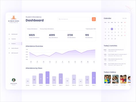 Student Attendance Dashboard by Ruhul Amin Responsive Web Design Layout, Attendance App, Student Dashboard, App Design Layout, Student Attendance, Android App Design, Data Visualization Design, Ui Design Website, Dashboard Ui