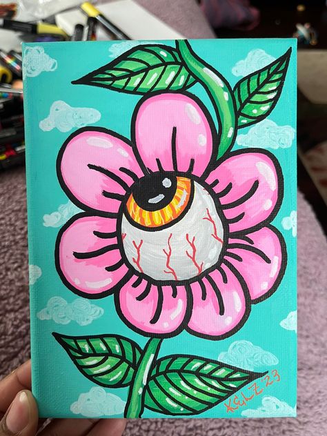 Random Paintings Ideas, Cool Flower Paintings, Eerie Painting Ideas, Trippy Eyeball Painting, Cute Painting Backgrounds, Hollowed Painting Ideas, Cool Easy Paintings On Canvas Fun, High Painting Ideas Simple, Animated Painting Ideas