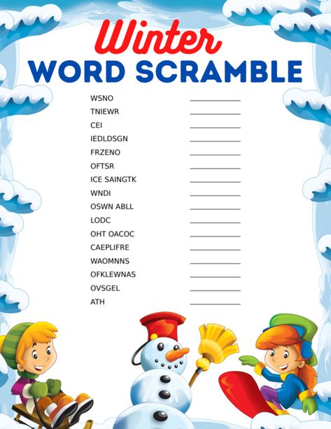 Looking for an indoor activity to keep your kids busy this season? We have you covered with this free puzzle for your family. Print off this free Winter Word Scramble for kids that is complete with the answer key if you need it. This is perfect for classroom use for teachers, home school vocabulary practice or just as a fun activity to keep busy on cold weather days. Be sure to look for our free winter word search as well! Word Puzzles Printable, Word Scramble For Kids, Winter Word Search, School Vocabulary, Winter Words, Free Puzzles, Word Scramble, Vocabulary Practice, Word Find