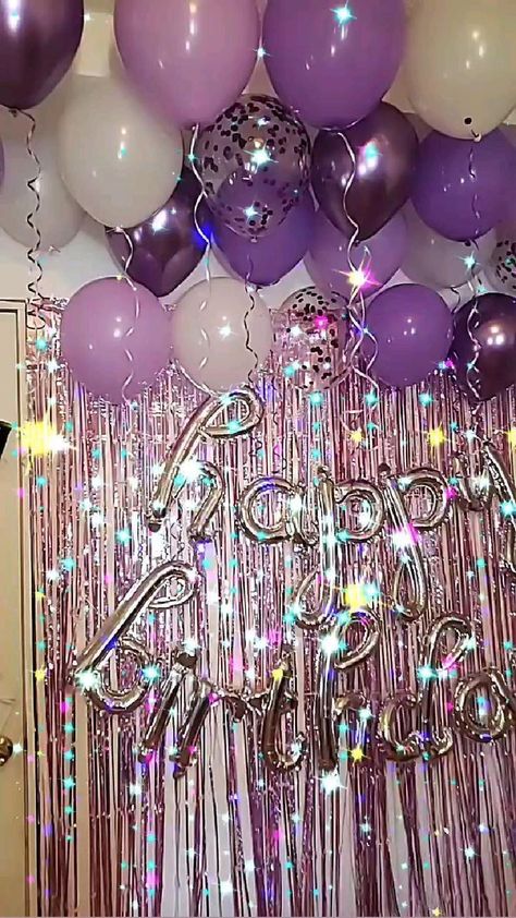 21st Birthday Ideas Purple Theme, Sparkly Birthday Party Ideas, Purple Theme 21st Birthday, 16birthday Party Ideas, Sparkly Birthday Decorations, Purple Glitter Birthday Party Ideas, 20th Birthday Ideas Purple, Disco Party Astethic, Holographic Birthday Party Ideas