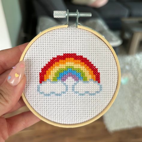 Cross Stitch Wall Art, Stitch Wall Art, Rainbow Clouds, Rainbow Cloud, Stitch Art, Cross Stitch Art, Embroidery And Stitching, May 23, Embroidery Hoop