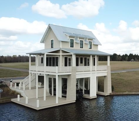 Water Valley Boathouse — Lake & Land Studio Boat House Plans, Lake House On Stilts, Lake Boat House, House Plans On Stilts, Awesome Houses, Lake Houses Exterior, Lakefront Living, House On Stilts, Lakefront Property