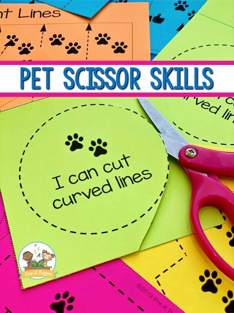 Pets Theme Fine Motor: Scissor Skills - Pre-K Pages Dog Prek Activities, Pets Preschool Activities, Preschool Scissors Activities, Toddlers Crafts, Classroom Pets, Pet Theme, Preschool Fine Motor Activities, Stages Of Development, Pets Preschool Theme