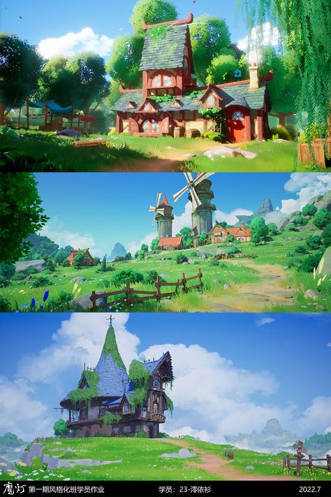 Game Landscape Design, 3d Animation Environment, Unreal Stylized Environment, Digital Environment Painting, Environment Concept Art Portfolio, Stylized 3d Environment Art, Stylized Fantasy Environment, Cute 3d Environment, Stylized Game Environment