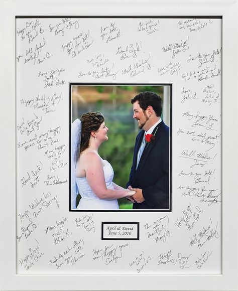 16x20 Signature Mat, guest book alternative with *8x10 opening for your photograph. Holds approximately 150 signatures. *Actual photo opening is 7.5x9.5. Traditional paper guest books get lost and cardboard signature mats will fade over time. Preserve your memories of weddings, parties, or any other special occasion with this guest book mat. All you need is a photograph and your guests can permanently sign their signatures onto the superior quality mat with the accompanying pen/pencil. Your photo will truly become a work of art commemorating any special day that you'll be proud to display. All signature mats include the mat, pen/pencil, wood frame, hanger, practice signing sheet and **plexiglass/acrylic to protect the mat after signing. You will received the framed mat ready to be signed, Engagement Party Planning Checklist, Engagement Party Guest Book, Wooden Heart Guest Book, Engagement Party Guest, Audio Guest Book, Matting Pictures, Wedding Guest Books, Photo Guest Book, Wedding Picture Frames