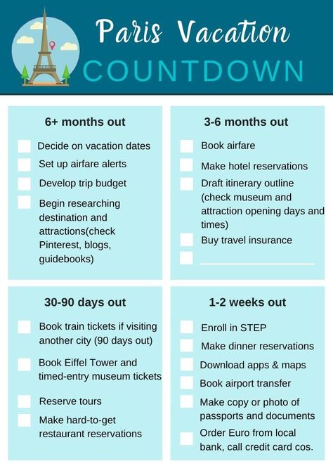 Step-by-Step Timeline for Planning a Trip to Paris [+ PDF Checklist] Planning A Trip To France, France Itenary, Traveling To Paris Tips, Disneyland Paris Checklist, Paris Itenary, Paris Checklist, Paris Trip Planning, Vacation Countdown, Paris Honeymoon