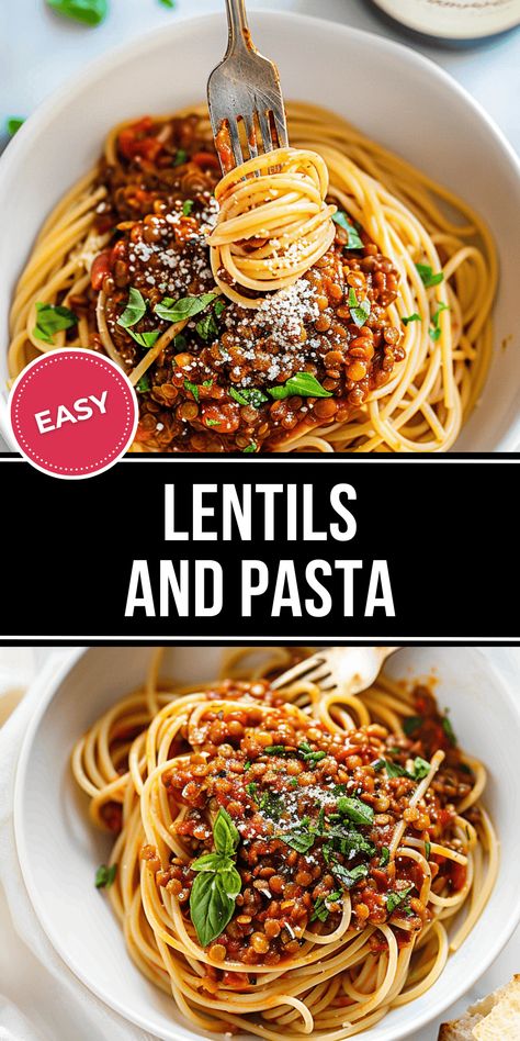 Lentils and Pasta is a comforting family recipe that only takes 20 minutes to make. This meatless dinner is healthy, delicious, and perfect for all ages. Spaghetti With Lentils, Lentil Tomato Sauce, Pasta With Lentils Recipe, Indian Pasta Recipes Vegetarian, Meatless Italian Recipes, Lentil Spaghetti Sauce, Black Lentil Recipes, Easy Vegetarian Pasta Recipes, Lentils Pasta