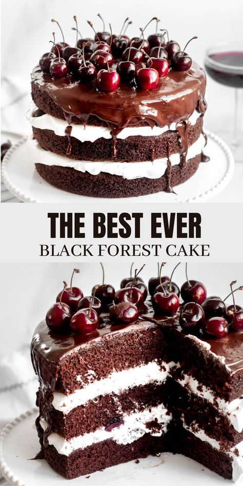 Easy Black Forest Cake, German Black Forest Cake, Black Forest Cherry Cake, Black Forest Cake Easy, Speciality Cakes, Black Forest Cake Recipe, Black Forrest, Chocolate Cherry Cake, Cake Layers