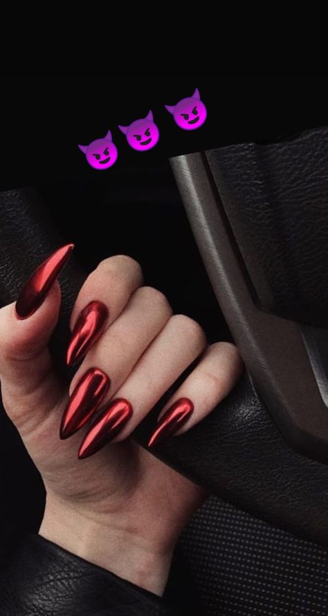 Red Chrome Nails, Red Acrylic Nails, Mirror Nails, Metallic Nails, Nail Swag, Minimalist Nails, Fire Nails, Dream Nails, Chrome Nails