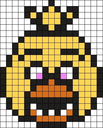 Chica FNAF 17 X 21 Perler Bead Pattern | Bead Sprites | Characters Fuse Bead Patterns Easy Fnaf Pixel Art, Chica Perler Beads, Pixel Fnaf Characters, Fnaf Grid Pattern, Fnaf Fuse Beads, Fnaf Grid Art, Fnaf Pearl Beads, Fnaf Characters Drawings, Pixel Art Pattern Fnaf