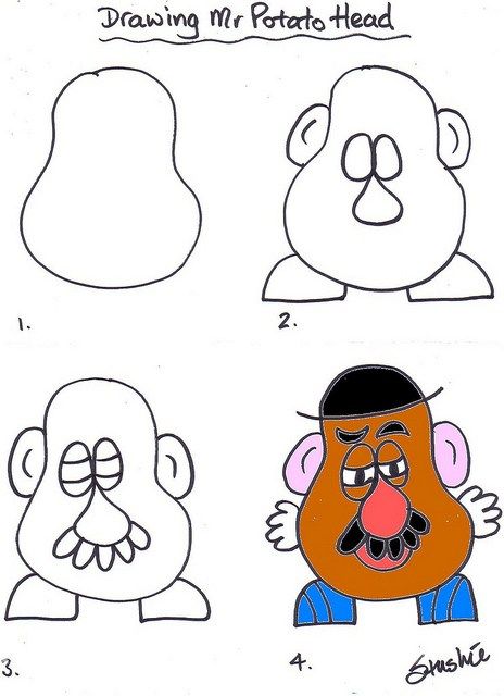 01 Mr Potato Head Potato Drawing, Mr Potato, Mr Potato Head, Potato Heads, Potato Head, Art Worksheets, Drawing Heads, Simple Cartoon, Step Drawing