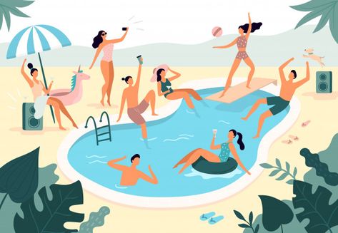 Swimming pool party. summer outdoors peo... | Premium Vector #Freepik #vector #party Planet Sketch, Pool Party Summer, Gold Movie, Swimming Pool Party, Party Swimming Pool, Pool Vacation, Swim Party, Water Illustration, Illustration Story