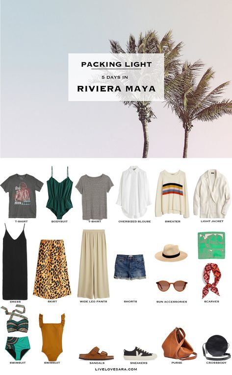 Tropics Outfit Ideas, 5 Days Outfits Packing Lists, 5 Day Packing List Summer, 5 Day Beach Vacation Packing List, Packing For Cancun, What To Wear To Mexico, What To Pack For The Beach, Cold Beach Day Outfit, Cancun Packing List