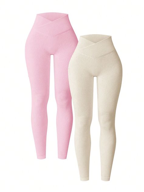 2pcs Women's Yoga Legging Set, Ribbed Seamless High Waist Cross-Back Sports Tights Multicolor Casual    Plain Regular High Stretch  Women Clothing, size features are:Bust: ,Length: ,Sleeve Length: Birthday Plans, Yoga Legging, Dropped Shoulder Sweatshirt, Sport Tights, Top And Pants Set, Flare Leg Pants, Knit Leggings, Black High Waist, Flare Leg Jeans