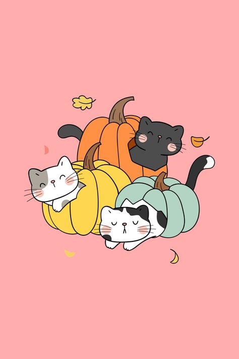 Fall Kitty Wallpaper, Fall Cute Wallpaper Iphone, Fall Cat Art, Fall Cat Wallpaper, Cats Autumn, Fall Wallpaper Aesthetic, Activewear Inspiration, Halloween Pics, Black Cat Aesthetic