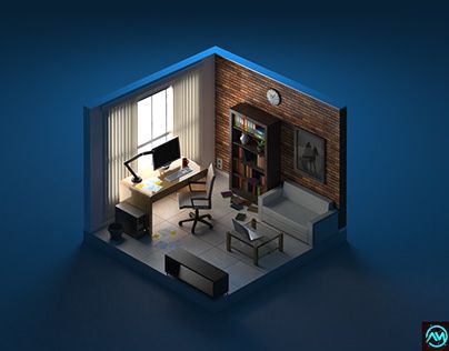 Isometric Home Office Office Isometric, Isometric Office, Render Bathroom, Isometric Rooms, Room Cinema, Isometric Room, Hospital Office, 3d Isometric, 3d Floor Plan