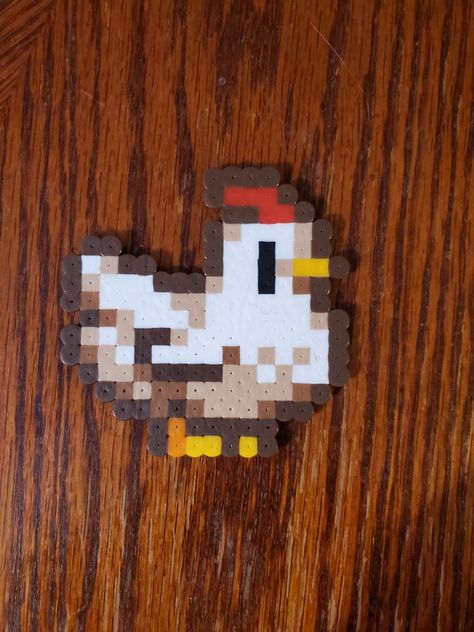 Peeler Bead Chicken, Stardew Valley Chicken Pixel Art, Gilmore Girls Perler Beads, Chicken Perler Bead Patterns, Perler Beads Chicken, Stardew Valley Diy Crafts, Stardew Valley Hama Beads, Wolf Perler Bead Patterns, Fuse Bead Art