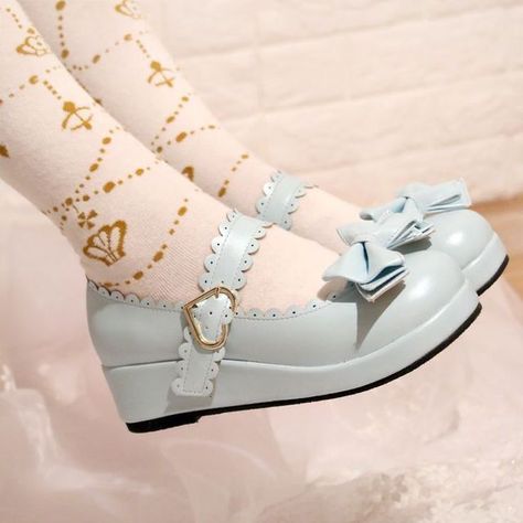 Dr Shoes, Kawaii Shoes, Vintage Princess, Kawaii Fashion Outfits, Sandal Shoes, High Heel Wedges, Girly Shoes, Bow Shoes, Aesthetic Shoes