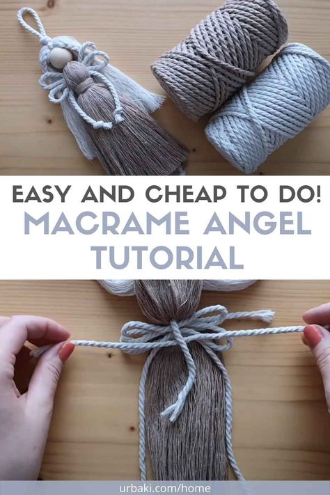 Rope Angel Craft, Macrame Christmas Angel Tutorial, Easy Macrame Christmas Gifts, Macrame Fairy Tutorial, Easy Macrame Angel Tutorial, Macrame Quick Projects, Diy Macrame Angels, Macrame Christmas Angel Diy, Diy Macrame Angel Ornament