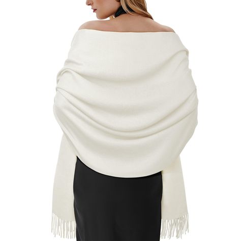 PRICES MAY VARY. Warm Soft: This shawl wraps for women is made of a smooth and strong fabric that is very soft; The womens shawl winter warm has a subtle gloss and beautiful classic fringe, making pashmina scarf a versatile piece to add to your wardrobe Large Size: The scarf for women is total length 81"(75" + 3"fringes each side), width 28"; The pashmina shawl can be worn as shawls on the shoulder to increase the sense of fashion, and can used as a womens scarf in winter to resist the cold Vari Winter Bridesmaids Shawl, Shoulder Wrap Shawl, Women's Wraps And Shawls, Bridesmaid Winter, White Pashmina, Womens Shawl, Evening Dresses Wedding, Shawl Winter, Bridesmaid Shawl