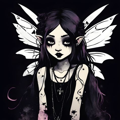 Goth Fairy Art, Grunge Angelcore, Emo Vs Goth, Goth Fairy Aesthetic, Goth Cottagecore Aesthetic, Fairy Goth Aesthetic, Faerie Goth, Emo Fairy, Fairy Pfp