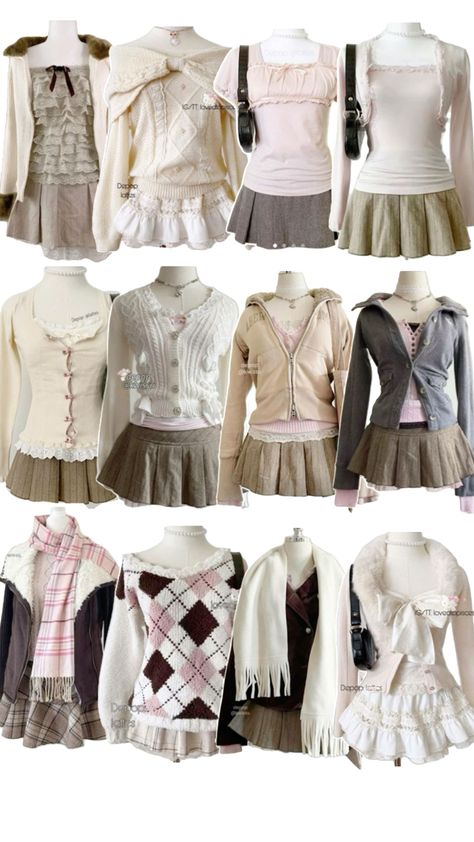 ୧ ‧₊˚ collage I made Shoujo Fashion Winter, Himekaji Winter Outfits, Dark Shoujo Outfit, Sawako Clothes, Hachi Fashion, Shojo Outfits, Shoujo Fashion, Shoujo Girl, Harajuku Girl