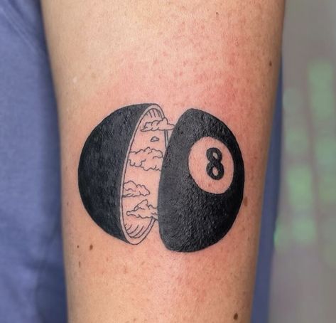 8 Ball Pool Tattoo Ideas, Billiards Tattoo, Pool Ball Tattoo, Eight Ball Tattoo, Eightball Tattoo, Magic 8 Ball Tattoo, 8 Ball Tattoo, Pool Tattoo, Ball Tattoo