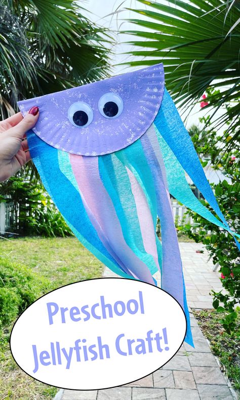 Ocean Art Crafts For Preschool, Water Animals Theme Preschool, Prek Ocean Art, Jellyfish Classroom Theme, Ocean Themed Arts And Crafts, June Art For Preschoolers, Jellyfish Activity Preschool, Preschool Ocean Theme Crafts, Ocean Prek Crafts