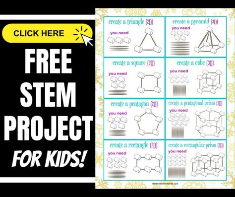 Free Printable 3D Marshmallow Shape Cards Marshmallow And Toothpick Building, Marshmallow Challenge, Data Collection Sheets, Shape Activities Preschool, Rectangular Prism, Printable Shapes, Free Shapes, Learning Shapes, Steam Activities