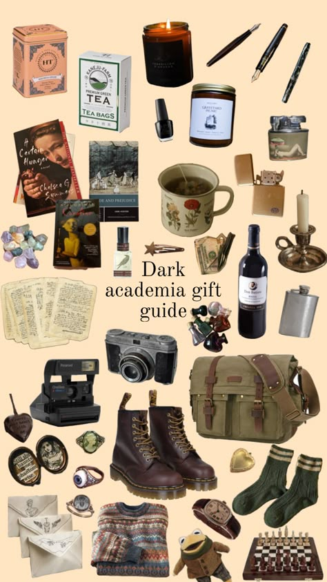 Dark academia gift guide #darkacadademia #giftideas Dark Academia Aesthetic Moodboard, Dark Academia Christmas, Chaotic Academia Aesthetic, Dark Academia Guide, Style Dark Academia, Academia Aesthetic Outfit, Dark Academia Wallpaper, Anatomy Bones, Librarian Style