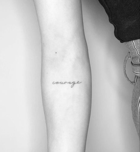 Courage Word Tattoo, Glee Inspired Tattoos, Three Word Tattoos, Independent Women Tattoos, Glee Tattoo Ideas, Courage Tattoo For Women, Small Word Tattoos For Women, Independent Tattoo Ideas, Simple Text Tattoo